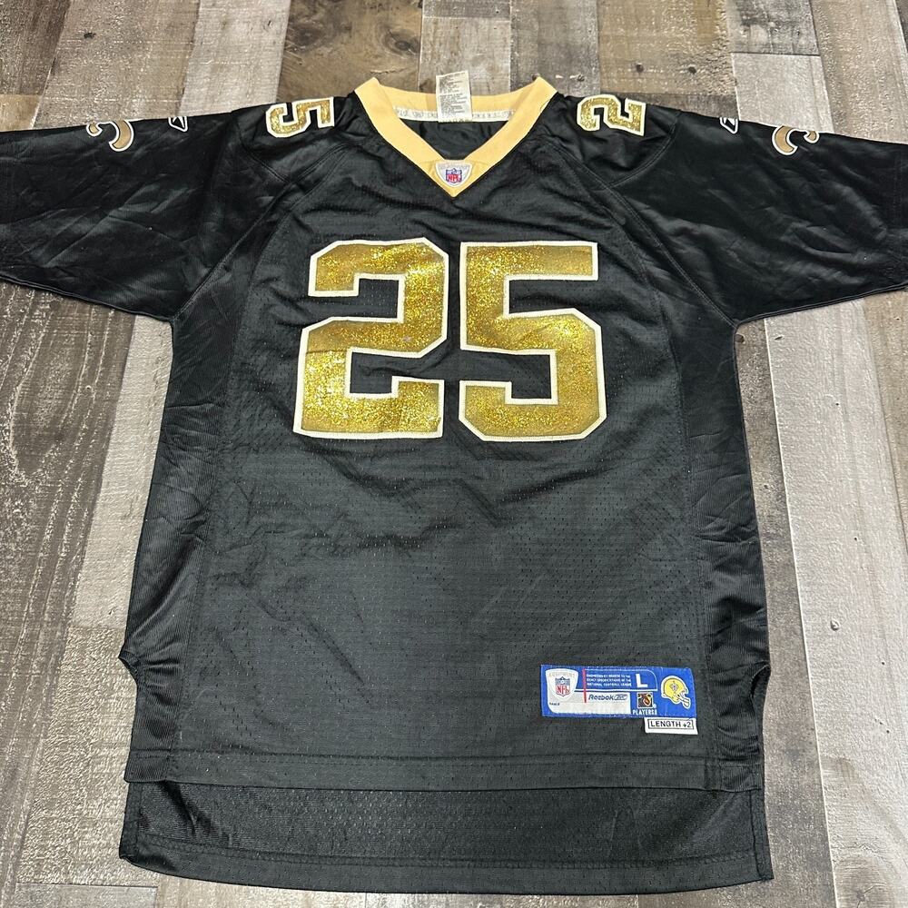 Reggie Bush Jersey Youth Girls L #25 New Orleans Saints NFL Reebok Glitter Bling